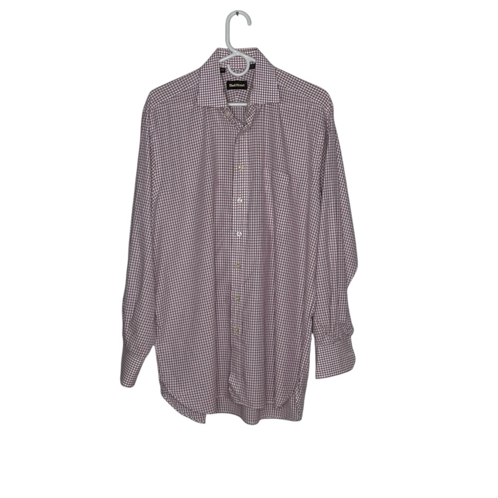 Men’s Paul Stuart Size 16 1/2 34 Maroon/White Cotton Button Front Dress Shirt